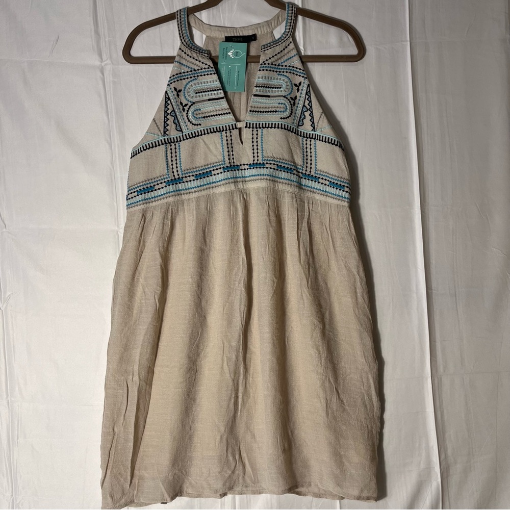 THML Cream and Blue Boho Patterned Halter Dress Sz S NWT